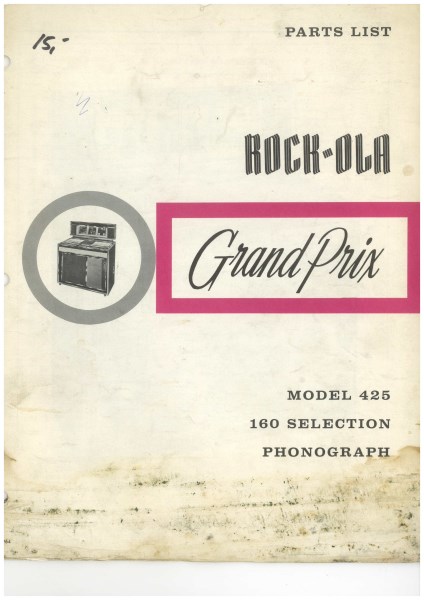 Rockola model 425 parts list (licht beschadigd)
