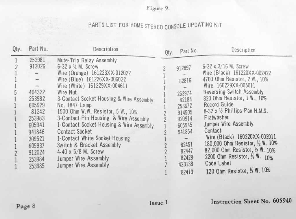 Seeburg 6000 series Home Stereo Console Muting Kit - part# 605935