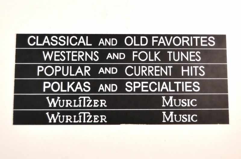 Wurlitzer 1500 , 1600 en 1700 Categorie kaartjes (witte letters)