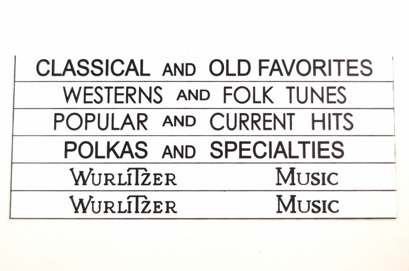 Wurlitzer 1500 / 1600 en 1700 Categorie kaartjes (zwarte letters)