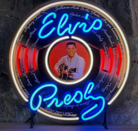 Elvis neon with a colour printed background