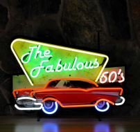 The Fabulous 50's neon with a colour printed background
