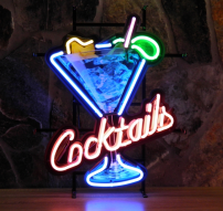 Cocktail glass neon with a colour printed background