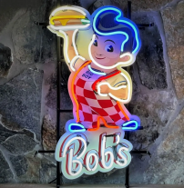 Bobs Burger large neon with a colour printed background