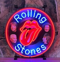 Rolling stones neon with a colour printed background
