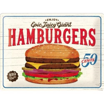 Hamburgers Metalen bord (3D) 30 x 40 cm