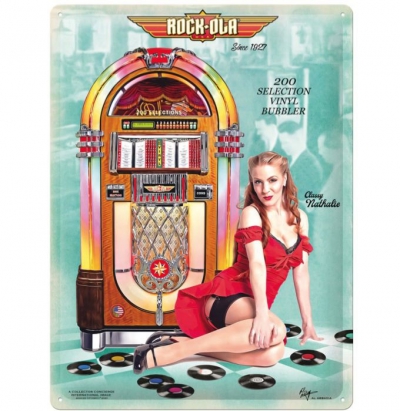 Rock-Ola Vinyl Bubbler -Classy Nathalie Tin Sign embossed 30 x 40 cm