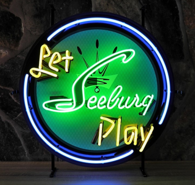 Let Seeburg Play neon with a colour printed background