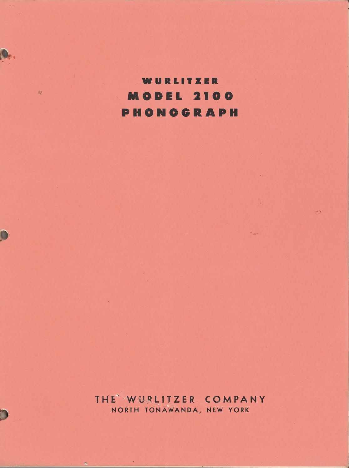 Wurlitzer 2100 series phonograph service manual (looseleaf system 5